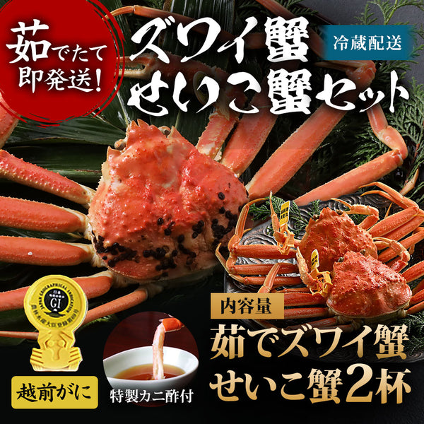 【11月~12月20日、1月到着】【お得な越前がに食べ比べセット】越前ズワイガニ+セイコガニ2杯|日付指定可