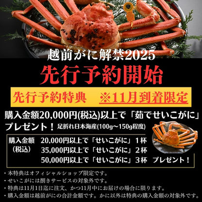 【先行予約でセイコ蟹付】【11月～12月20日、1月到着】【姿2杯17000円！】【捌き済選択OK】【着日指定可】 訳あり 高級料亭 越前がに 本ズワイガニ ボイル済 400g～500g 国産 冷蔵かに