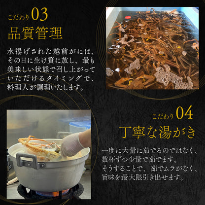 【12/21～年末正月到着指定可】高級料亭 越前がに ズワイガニ ボイル済 1.1kg～1.3kg 国産 冷蔵かに 着日指定可